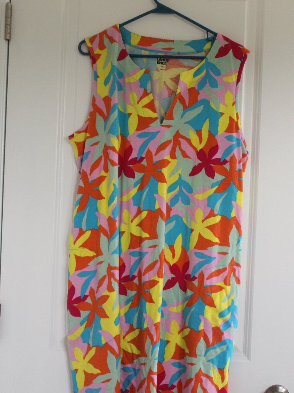 Lands End Floral Mini Dress Summer Beach Swim Cover Up Colorful XL